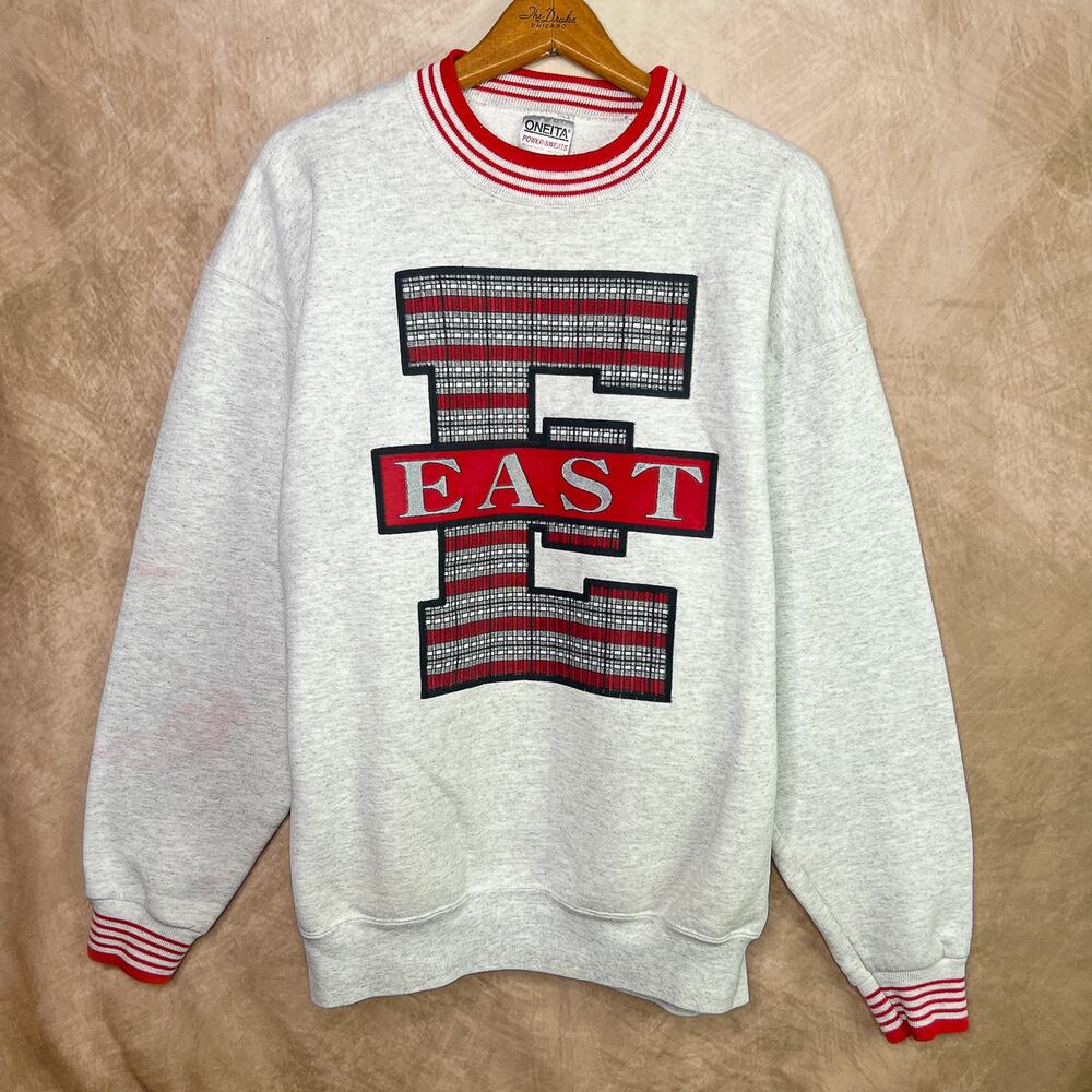 Vintage Academia Sweatshirt 90s East E Initial Crewneck Spell Out Plaid Campus